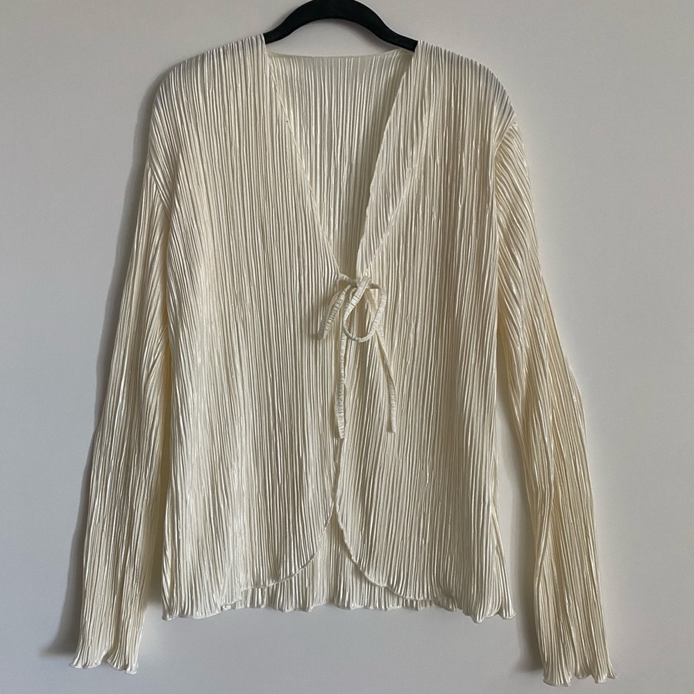 Meihuida Sheer Tie Front Blouse